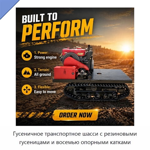 Гусеничное транспортное шасси с резиновыми гусеницами и восемью опорными катками