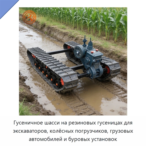 Гусеничное шасси на резиновых гусеницах для экскаваторов, колёсных погрузчиков, грузовых автомобилей и буровых установок