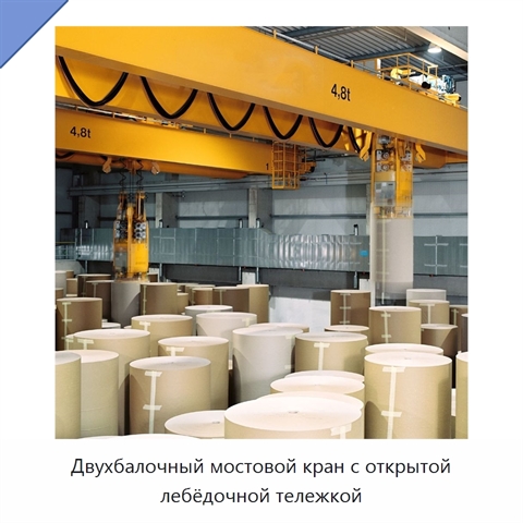 Двухбалочный мостовой кран с открытой лебёдочной тележкой