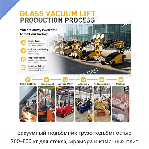 Вакуумный подъёмник грузоподъёмностью 200–800 кг для стекла, мрамора и каменных плит