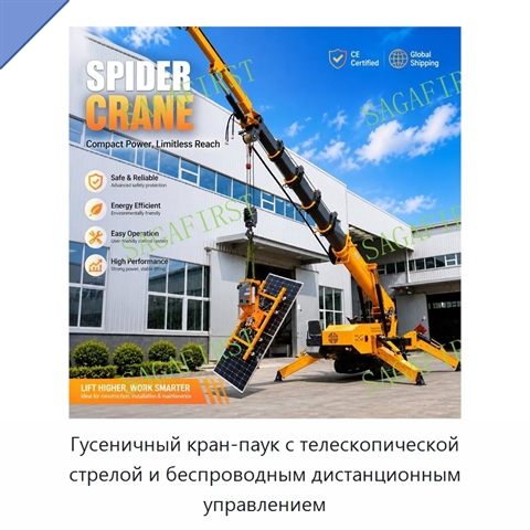 Гусеничный кран-паук с телескопической стрелой и беспроводным дистанционным управлением
