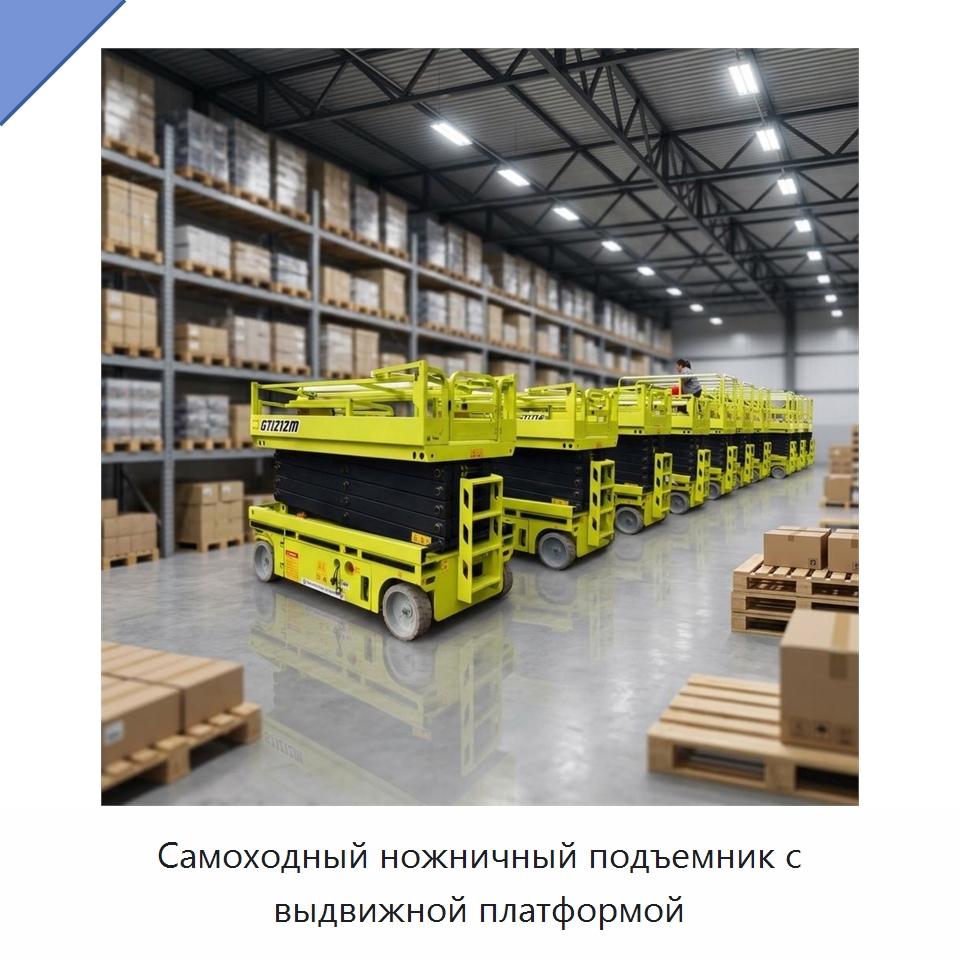 Самоходный ножничный подъемник с выдвижной платформой — Строительные подъёмники