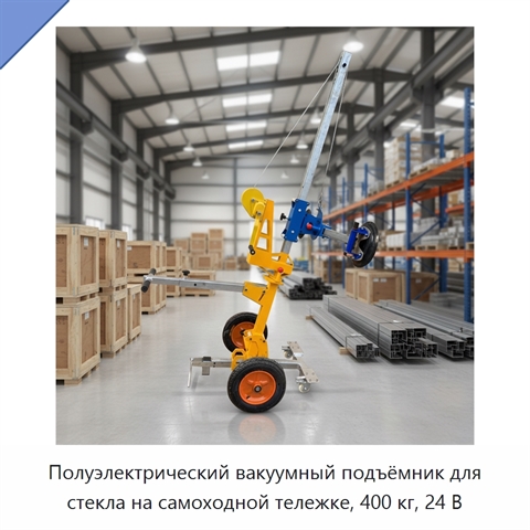 Полуэлектрический вакуумный подъёмник для стекла на самоходной тележке, 400 кг, 24 В