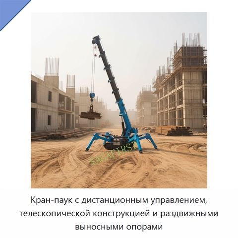 Кран-паук с дистанционным управлением, телескопической конструкцией и раздвижными выносными опорами