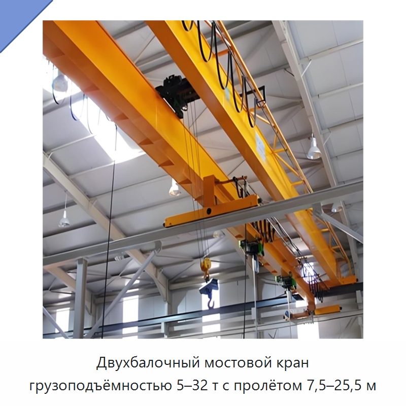 Двухбалочный мостовой кран грузоподъёмностью 5–32 т с пролётом 7,5–25,5 м — Краны