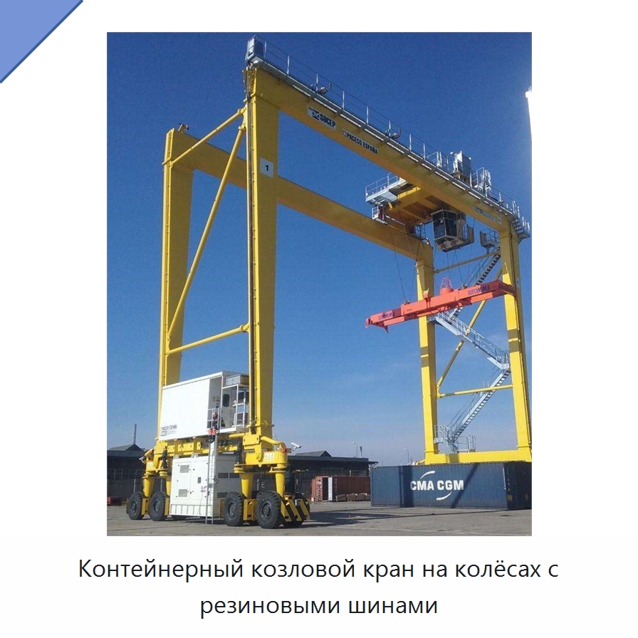 Контейнерный козловой кран на колёсах с резиновыми шинами — Краны