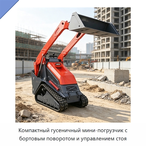 Компактный гусеничный мини-погрузчик с бортовым поворотом и управлением стоя