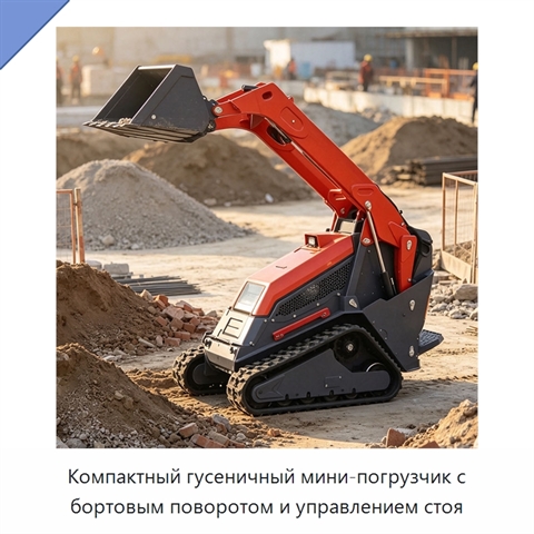 Компактный гусеничный мини-погрузчик с бортовым поворотом и управлением стоя