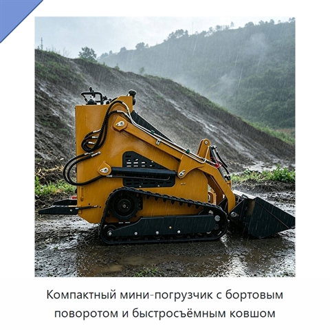 Компактный мини-погрузчик с бортовым поворотом и быстросъёмным ковшом