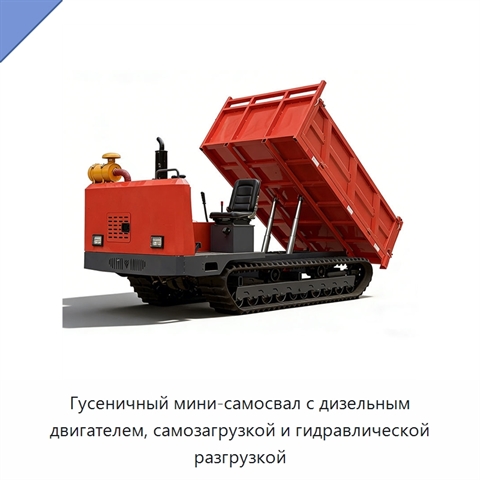Гусеничный мини-самосвал с дизельным двигателем, самозагрузкой и гидравлической разгрузкой