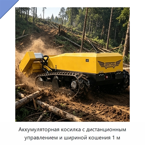 Аккумуляторная косилка с дистанционным управлением и шириной кошения 1 м