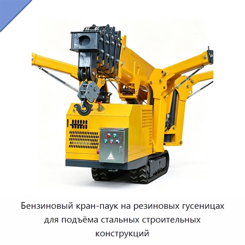 Бензиновый кран-паук на резиновых гусеницах для подъёма стальных строительных конструкций