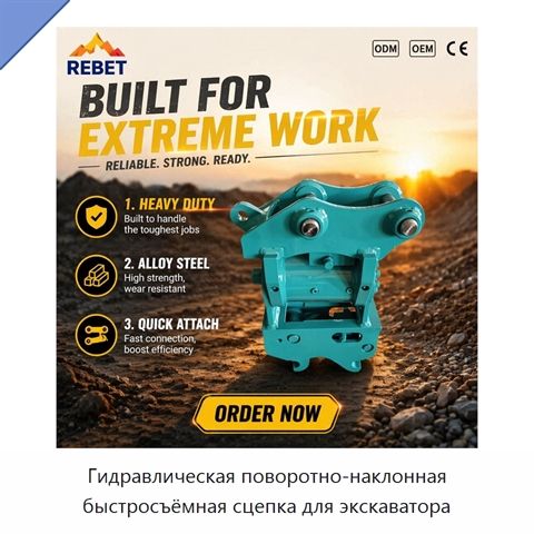 Гидравлическая поворотно-наклонная быстросъёмная сцепка для экскаватора