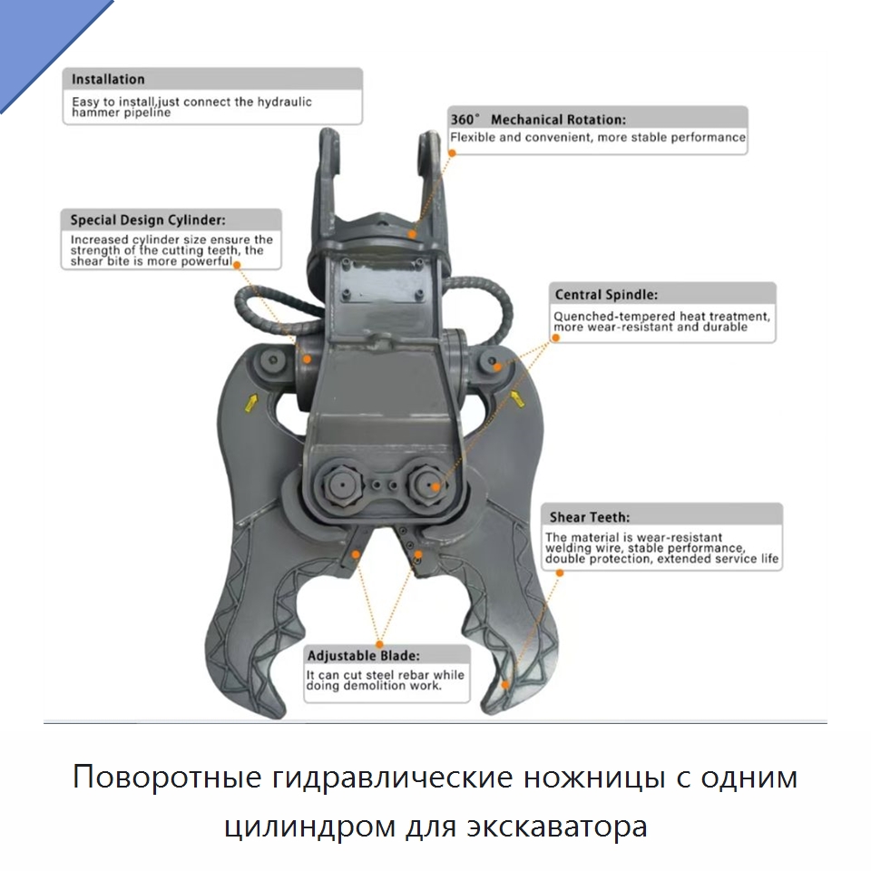 Поворотные гидравлические ножницы с одним цилиндром для экскаватора — Навесное оборудование для строительной техники