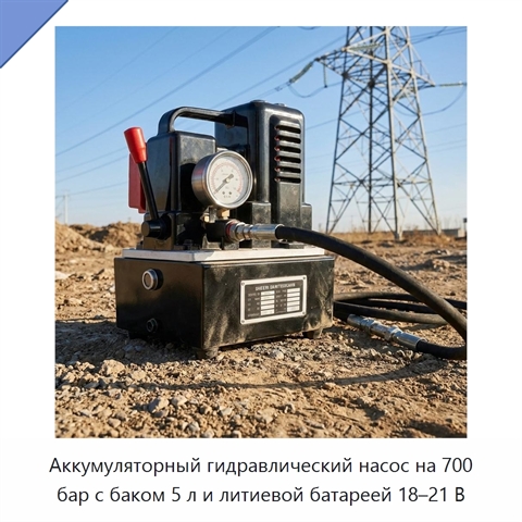 Аккумуляторный гидравлический насос на 700 бар с баком 5 л и литиевой батареей 18–21 В