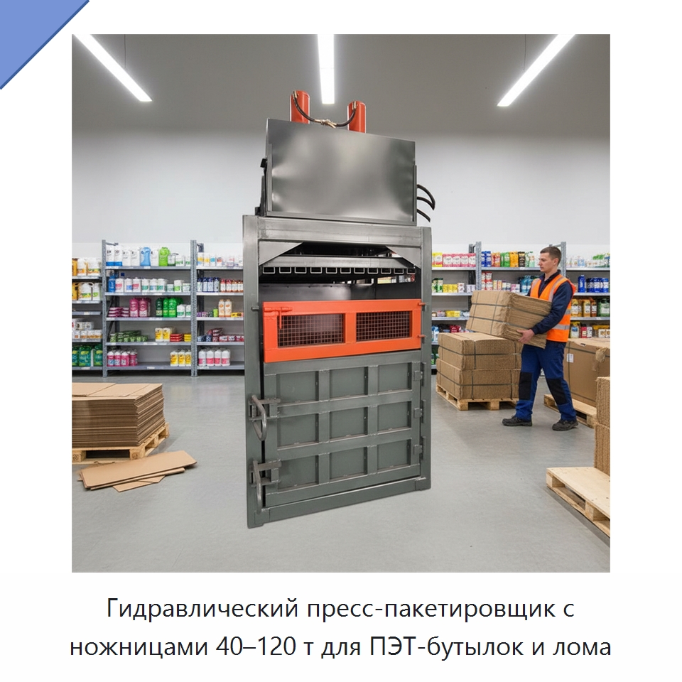 Гидравлический пресс-пакетировщик с ножницами 40–120 т для ПЭТ-бутылок и лома — Пакетировочные прессы