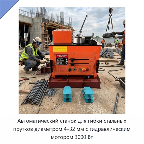 Автоматический станок для гибки стальных прутков диаметром 4–32 мм с гидравлическим мотором 3000 Вт