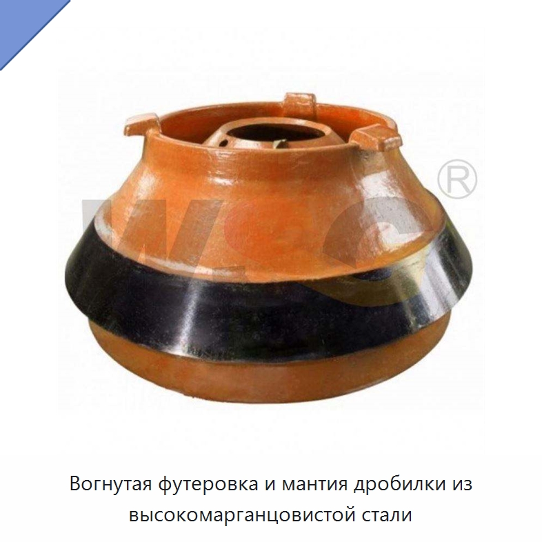 Вогнутая футеровка и мантия дробилки из высокомарганцовистой стали