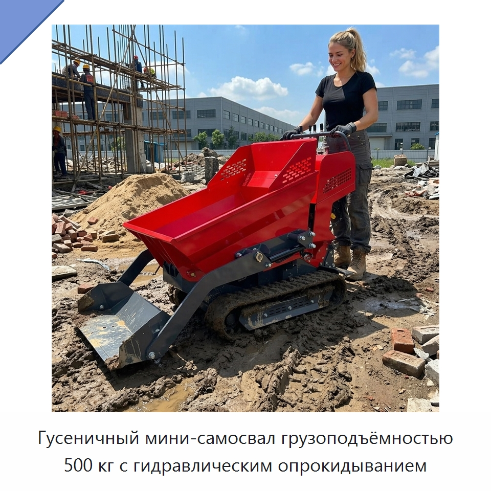 Гусеничный мини-самосвал грузоподъёмностью 500 кг с гидравлическим опрокидыванием — Землеройная техника