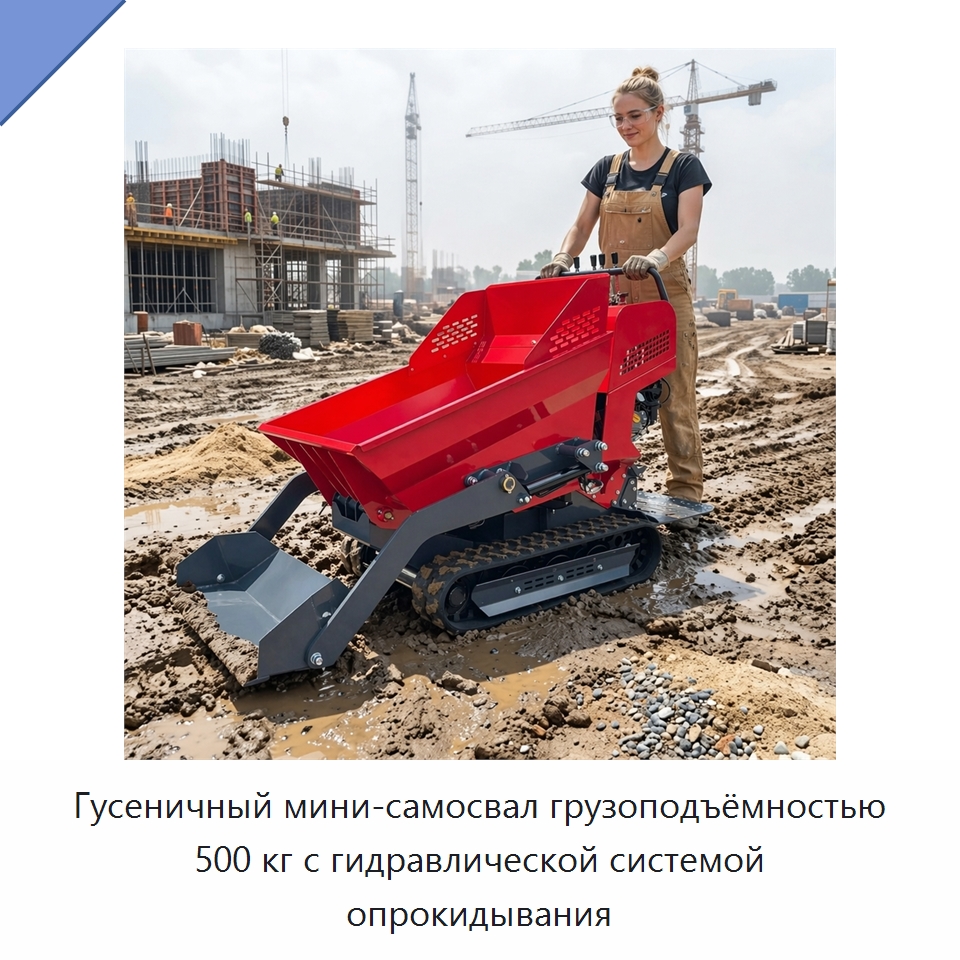 Гусеничный мини-самосвал грузоподъёмностью 500 кг с гидравлической системой опрокидывания — Землеройная техника