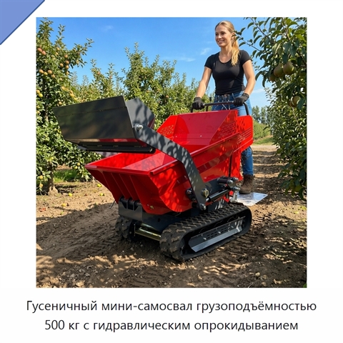 Гусеничный мини-самосвал грузоподъёмностью 500 кг с гидравлическим опрокидыванием