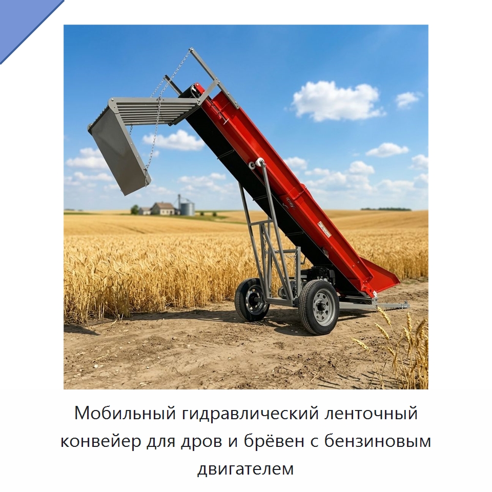 Мобильный гидравлический ленточный конвейер для дров и брёвен с бензиновым двигателем — Лесохозяйственная техника
