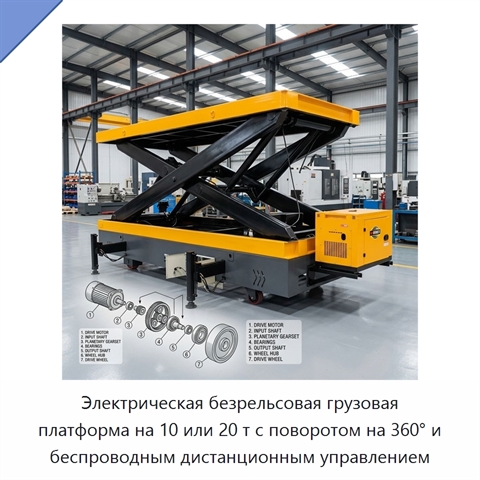 Электрическая безрельсовая грузовая платформа на 10 или 20 т с поворотом на 360° и беспроводным дистанционным управлением