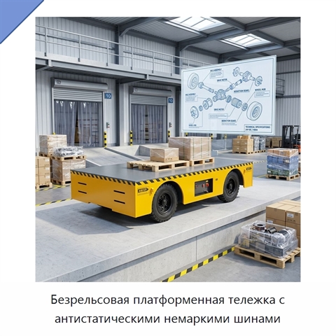 Безрельсовая платформенная тележка с антистатическими немаркими шинами