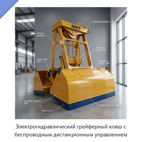 Электрогидравлический грейферный ковш с беспроводным дистанционным управлением
