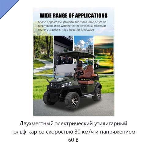 Двухместный электрический утилитарный гольф-кар со скоростью 30 км/ч и напряжением 60 В