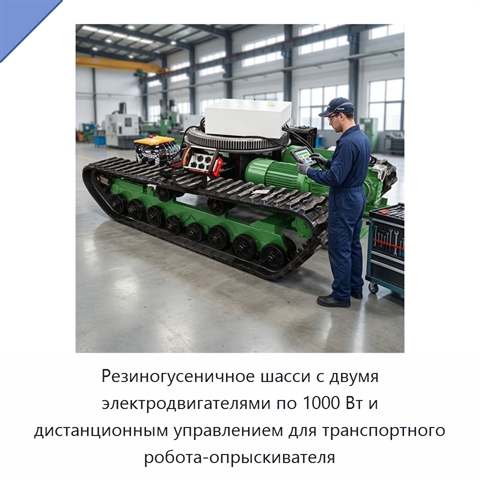 Резиногусеничное шасси с двумя электродвигателями по 1000 Вт и дистанционным управлением для транспортного робота-опрыскивателя