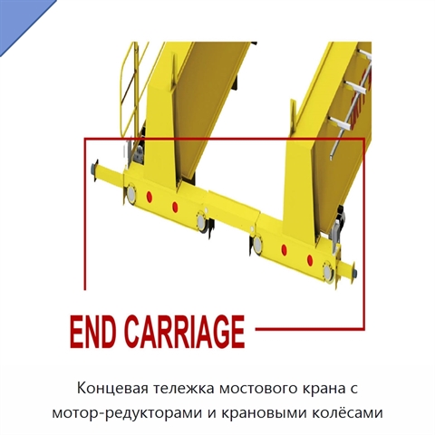 Концевая тележка мостового крана с мотор-редукторами и крановыми колёсами