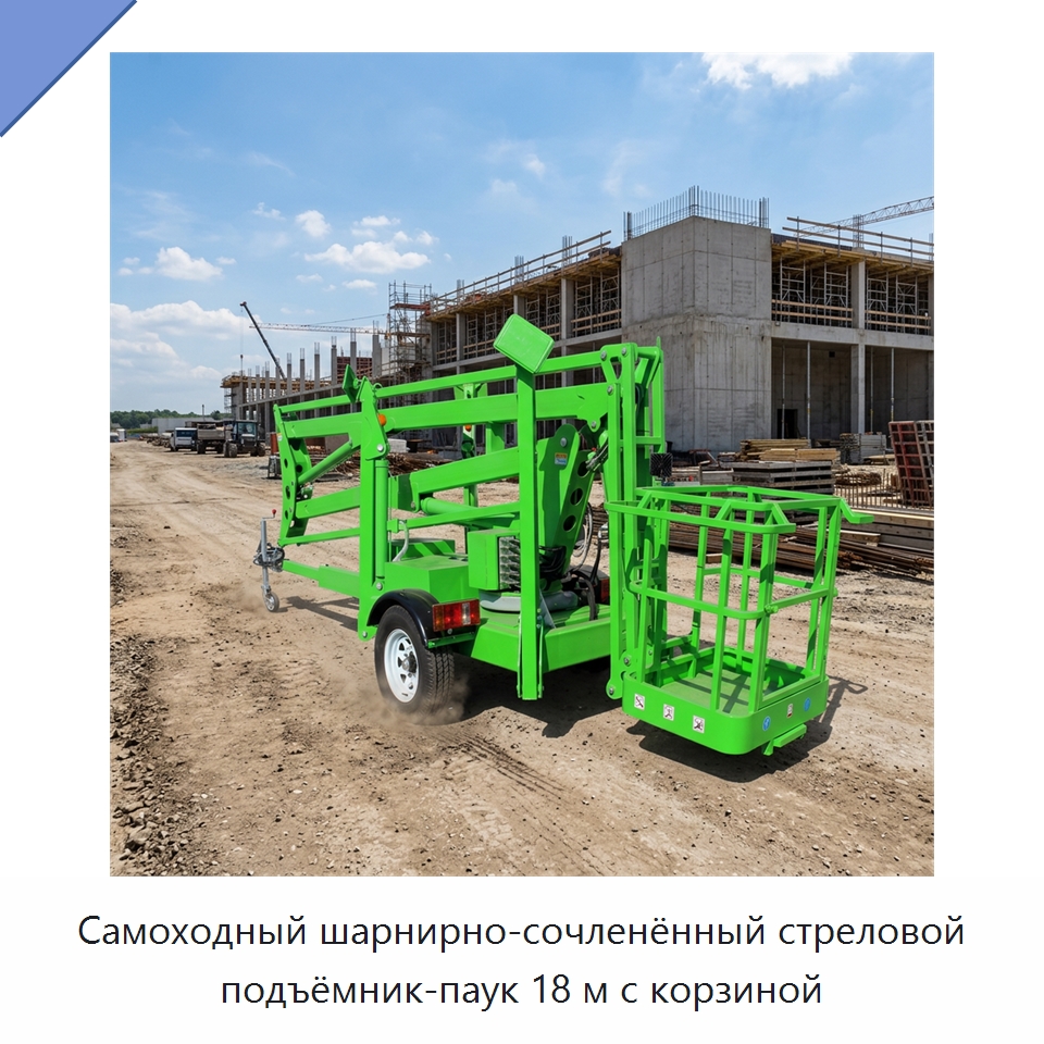 Самоходный шарнирно-сочленённый стреловой подъёмник-паук 18 м с корзиной — Подъемные столы