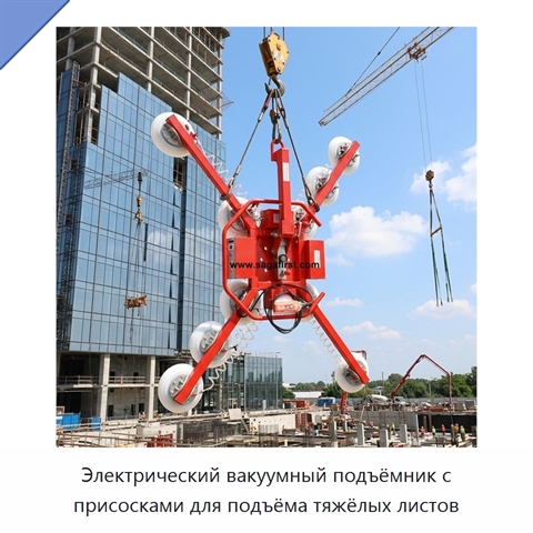 Электрический вакуумный подъёмник с присосками для подъёма тяжёлых листов