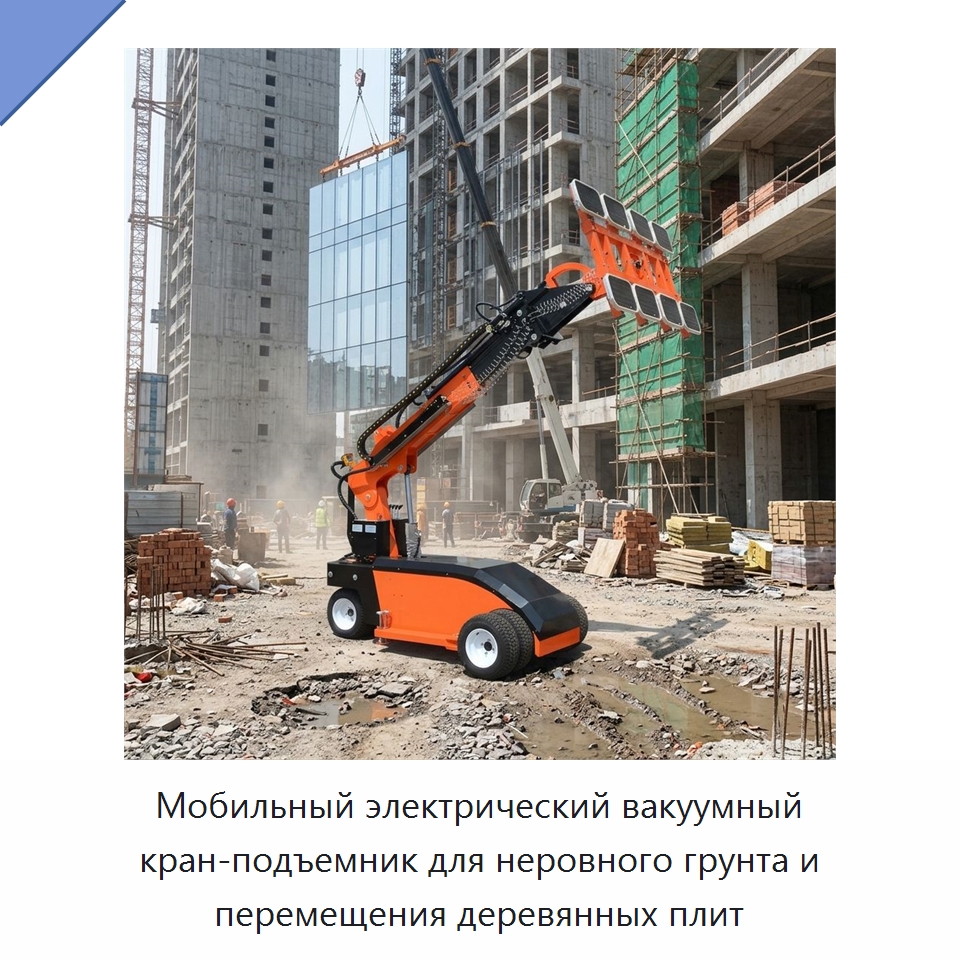Мобильный электрический вакуумный кран-подъемник для неровного грунта и перемещения деревянных плит — Вакуумные грузозахваты