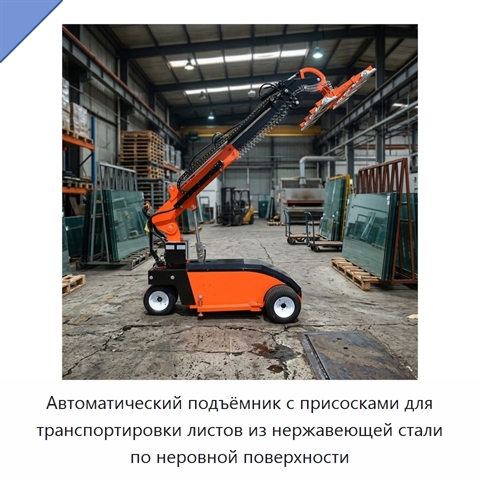 Автоматический подъёмник с присосками для транспортировки листов из нержавеющей стали по неровной поверхности