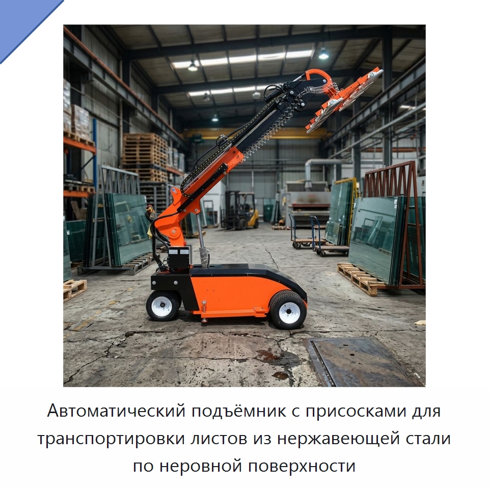 Автоматический подъёмник с присосками для транспортировки листов из нержавеющей стали по неровной поверхности — Вакуумные грузозахваты