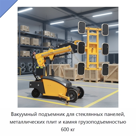 Вакуумный подъемник для стеклянных панелей, металлических плит и камня грузоподъемностью 600 кг