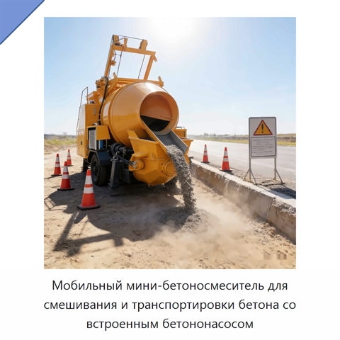 Мобильный мини-бетоносмеситель для смешивания и транспортировки бетона со встроенным бетононасосом