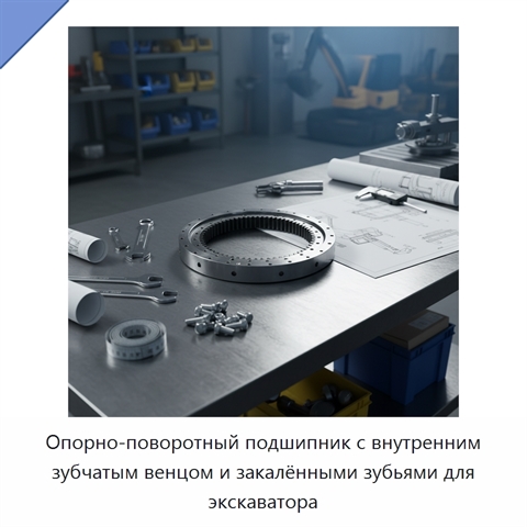 Опорно-поворотный подшипник с внутренним зубчатым венцом и закалёнными зубьями для экскаватора