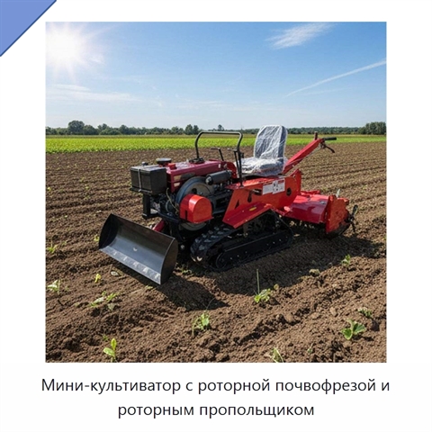 Мини-культиватор с роторной почвофрезой и роторным пропольщиком