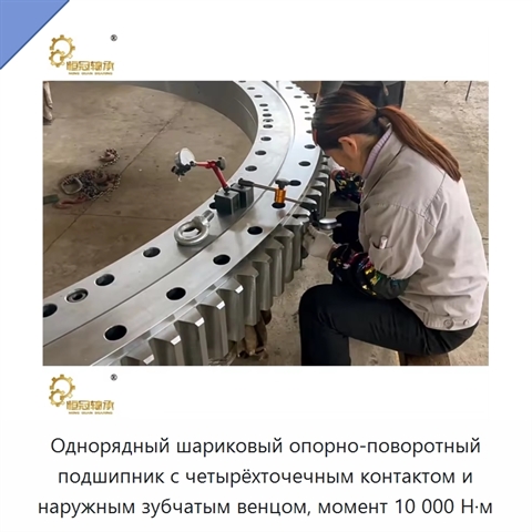 Однорядный шариковый опорно-поворотный подшипник с четырёхточечным контактом и наружным зубчатым венцом, момент 10 000 Н·м