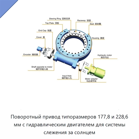 Поворотный привод типоразмеров 177,8 и 228,6 мм с гидравлическим двигателем для системы слежения за солнцем