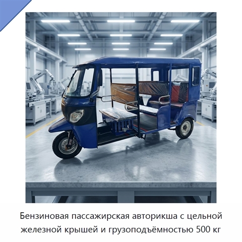 Бензиновая пассажирская авторикша с цельной железной крышей и грузоподъёмностью 500 кг