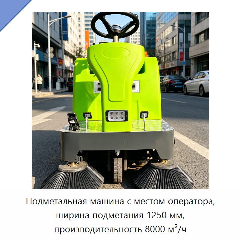 Подметальная машина с местом оператора, ширина подметания 1250 мм, производительность 8000 м²/ч — Коммунальная техника