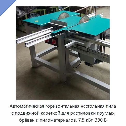 Автоматическая горизонтальная настольная пила с подвижной кареткой для распиловки круглых брёвен и пиломатериалов, 7,5 кВт, 380 В — Пильные станки по дереву