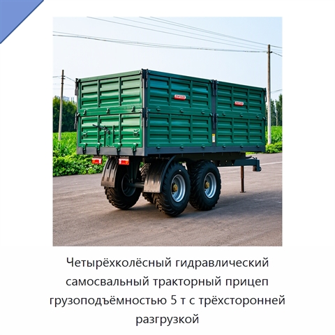 Четырёхколёсный гидравлический самосвальный тракторный прицеп грузоподъёмностью 5 т с трёхсторонней разгрузкой