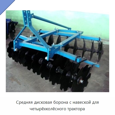 Средняя дисковая борона с навеской для четырёхколёсного трактора