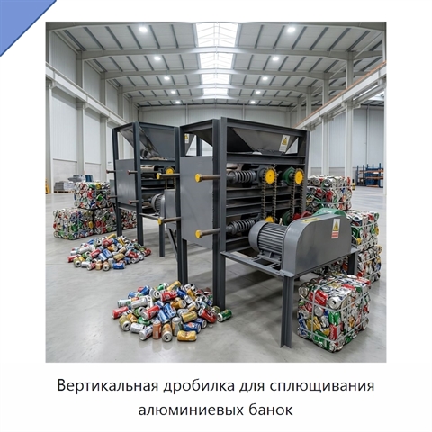 Вертикальная дробилка для сплющивания алюминиевых банок