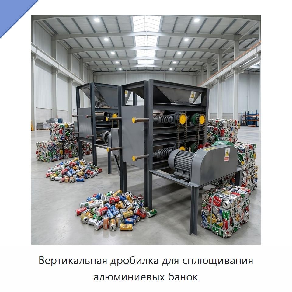 Вертикальная дробилка для сплющивания алюминиевых банок — Оборудование для переработки металлолома